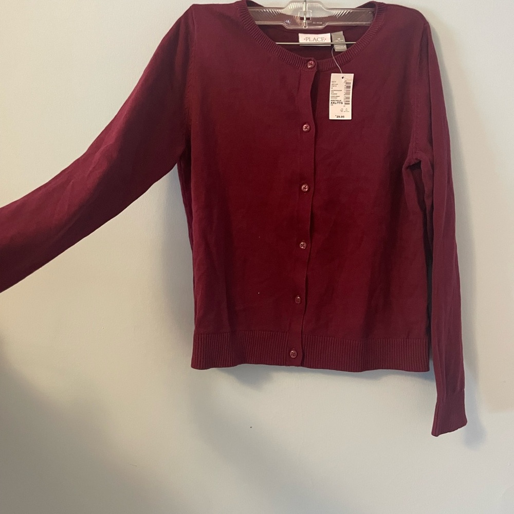 Trendy Maroon Knit Button Up Cardigan